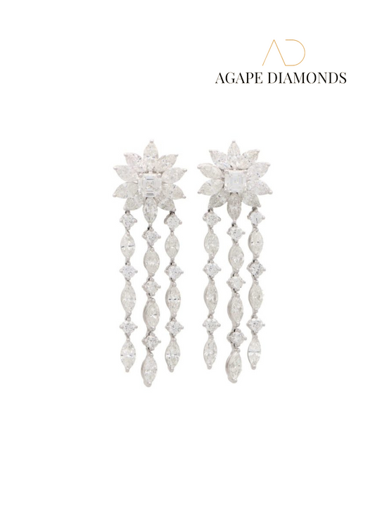 Agape Floral Marquise and Ascher Cut Diamond Drop Earring