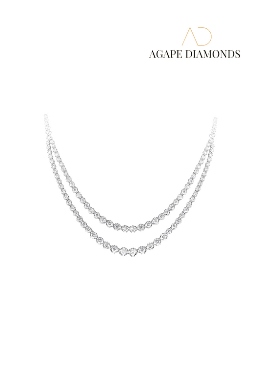 Agape Round Diamond Double Strand Riviere Tennis Necklace