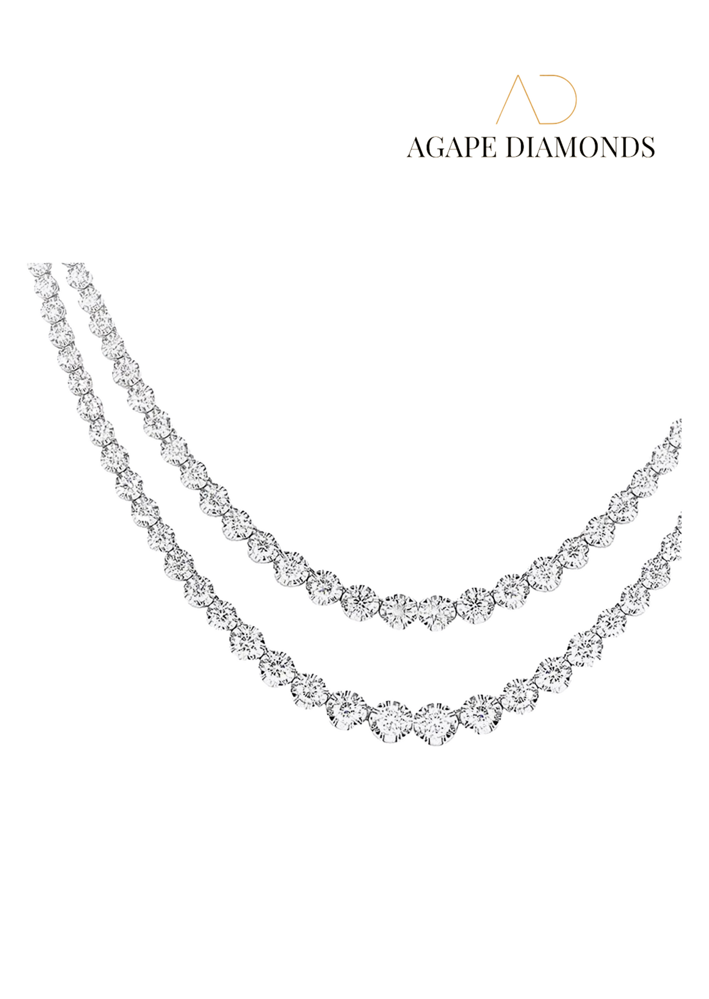 Agape Round Diamond Double Strand Riviere Tennis Necklace