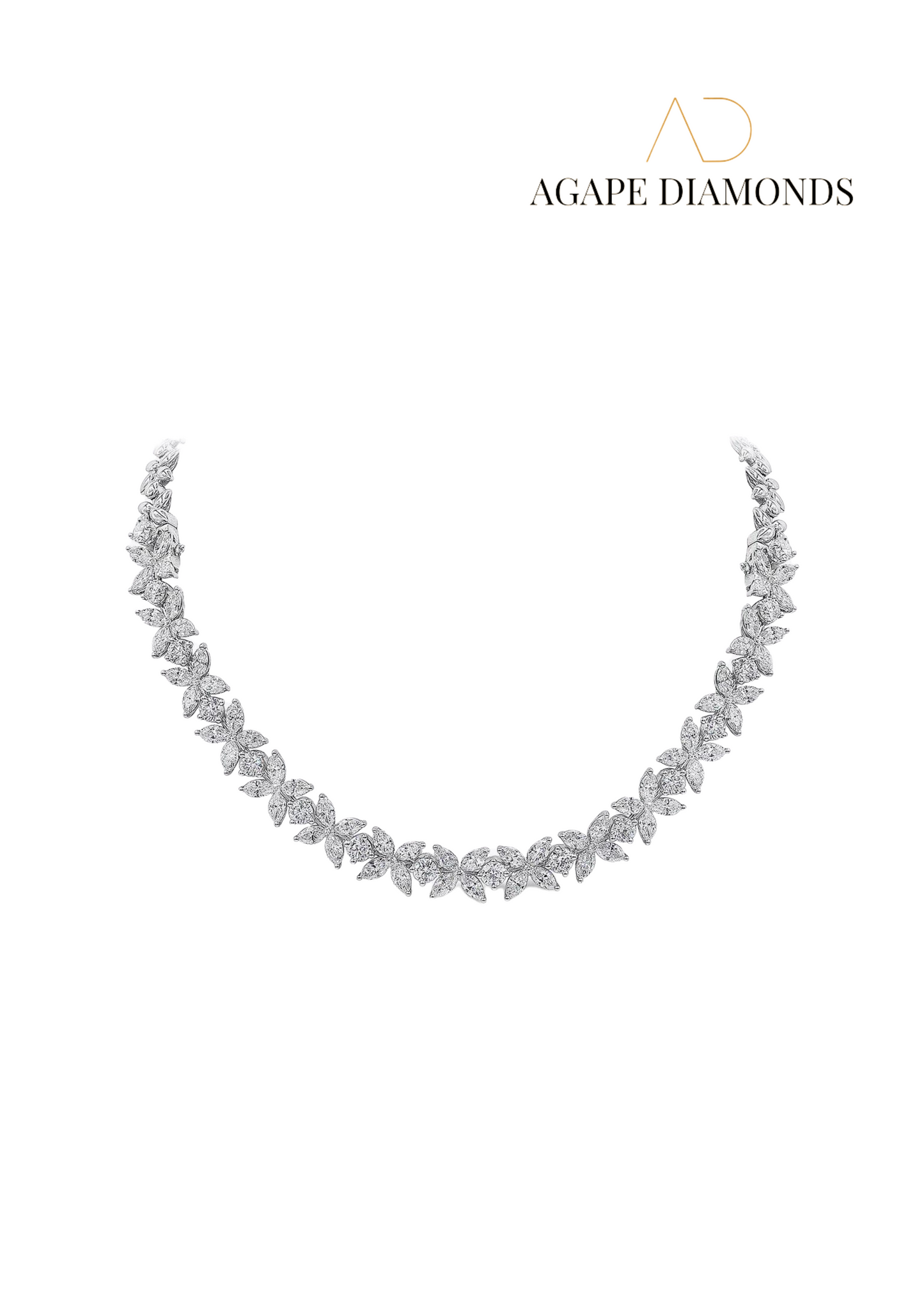 Agape Diamond Floral Motif Necklace in White Gold