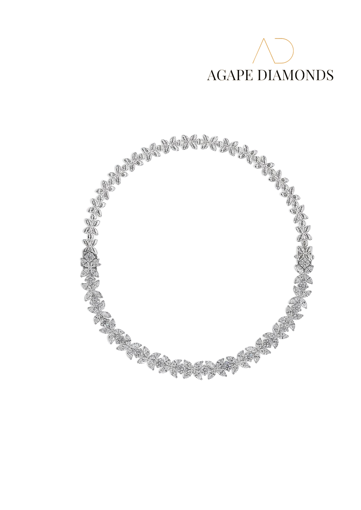 Agape Diamond Floral Motif Necklace in White Gold