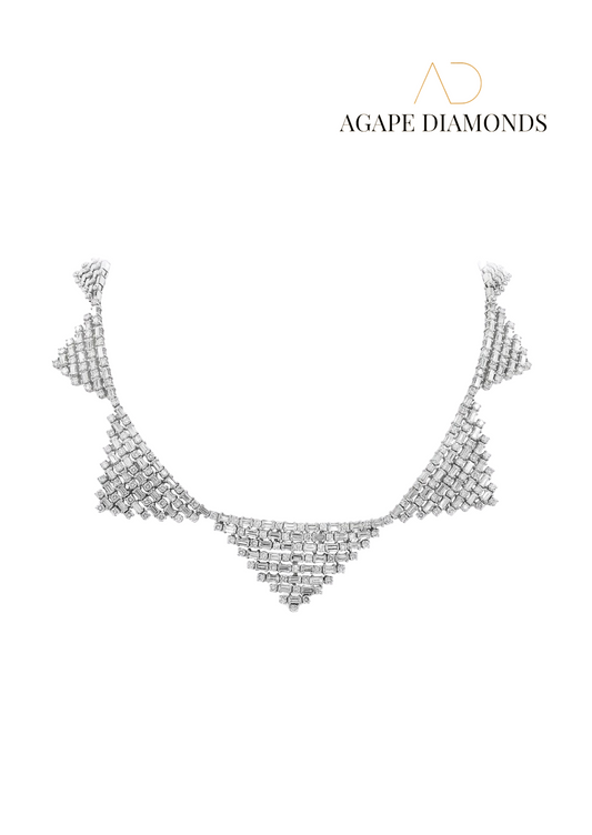 Agape Round and Baguette Cut Diamond Necklace in White Gold