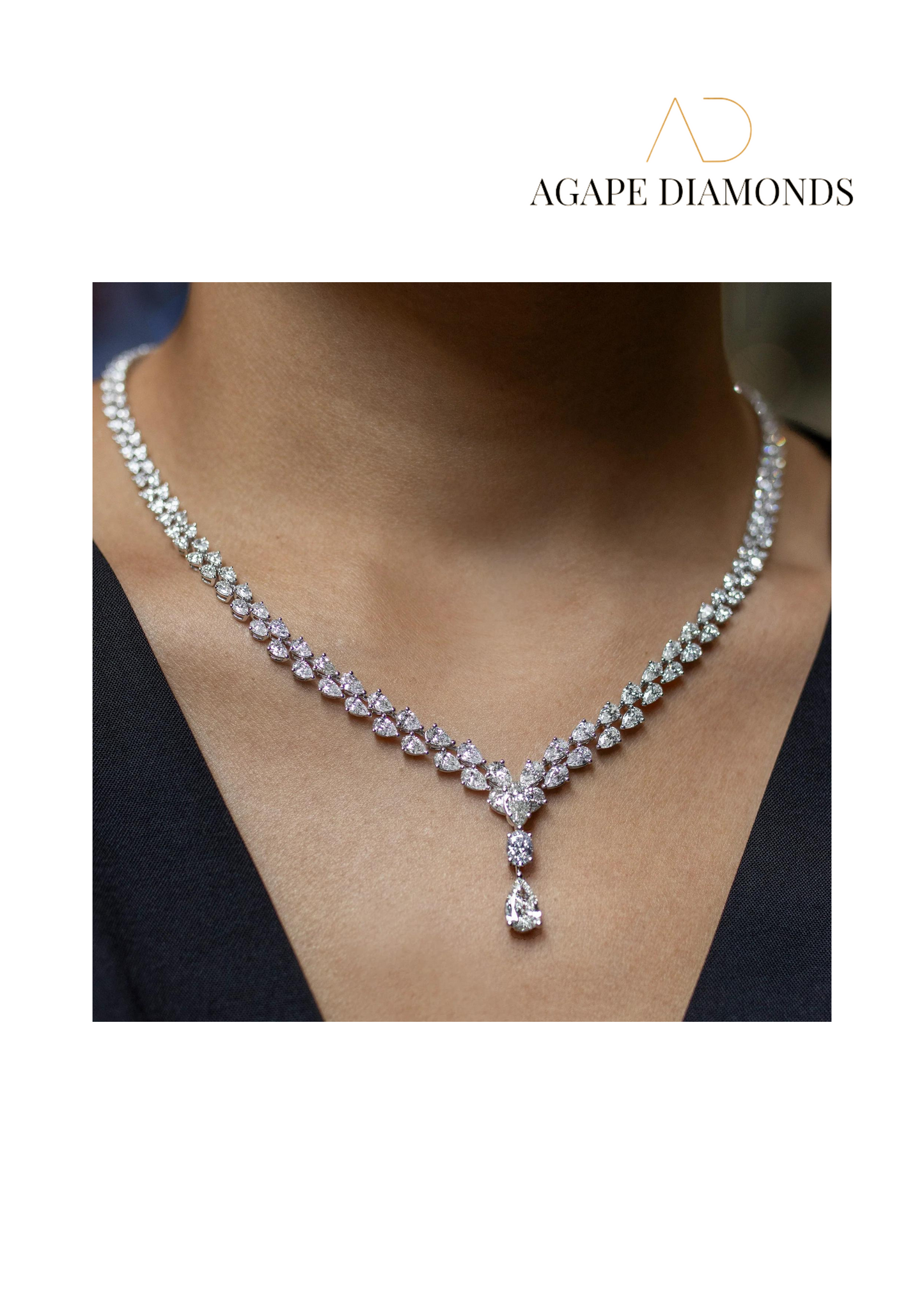 Two Row Graduating Pear Shape Diamond Necklace