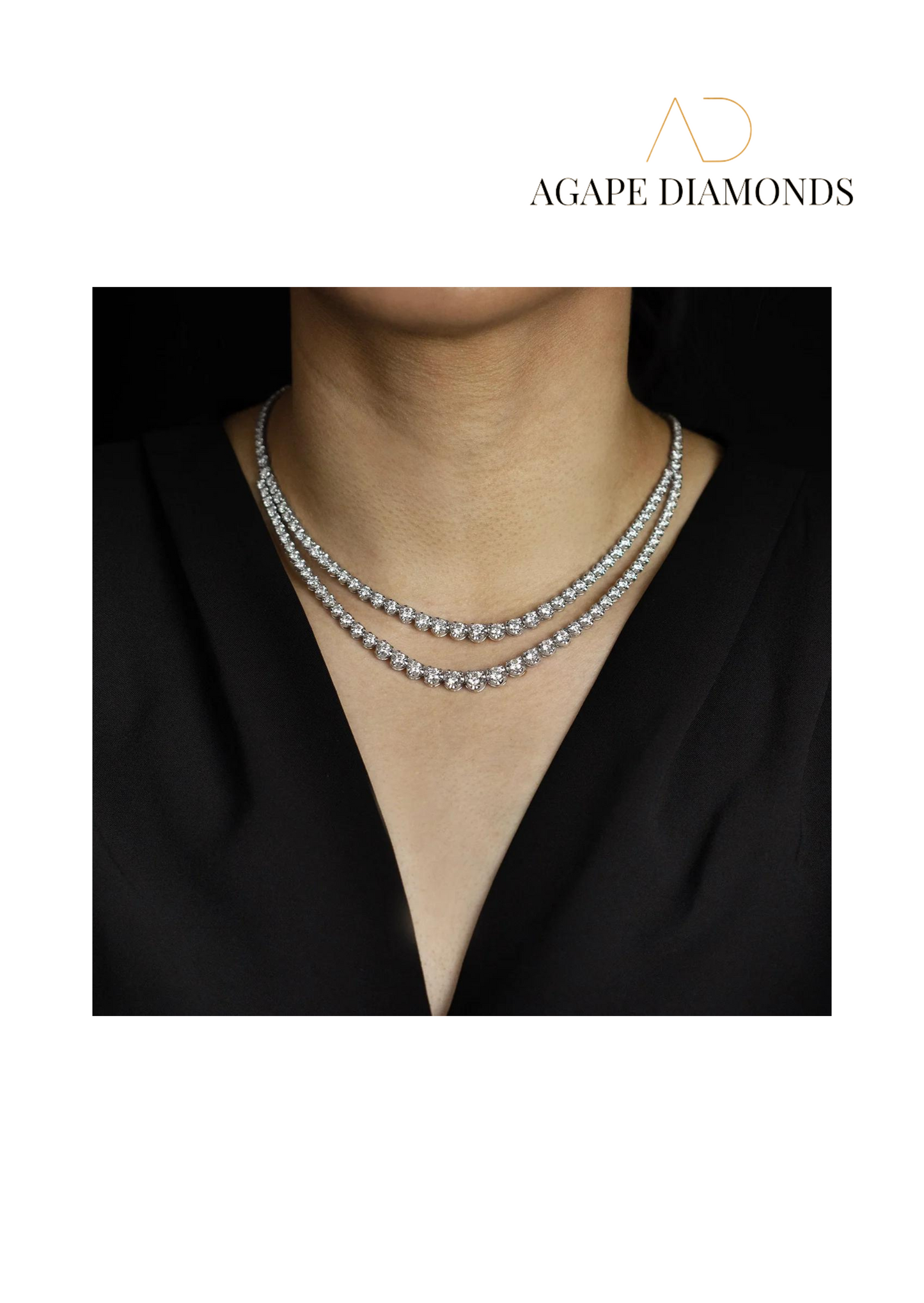 Agape Round Diamond Double Strand Riviere Tennis Necklace