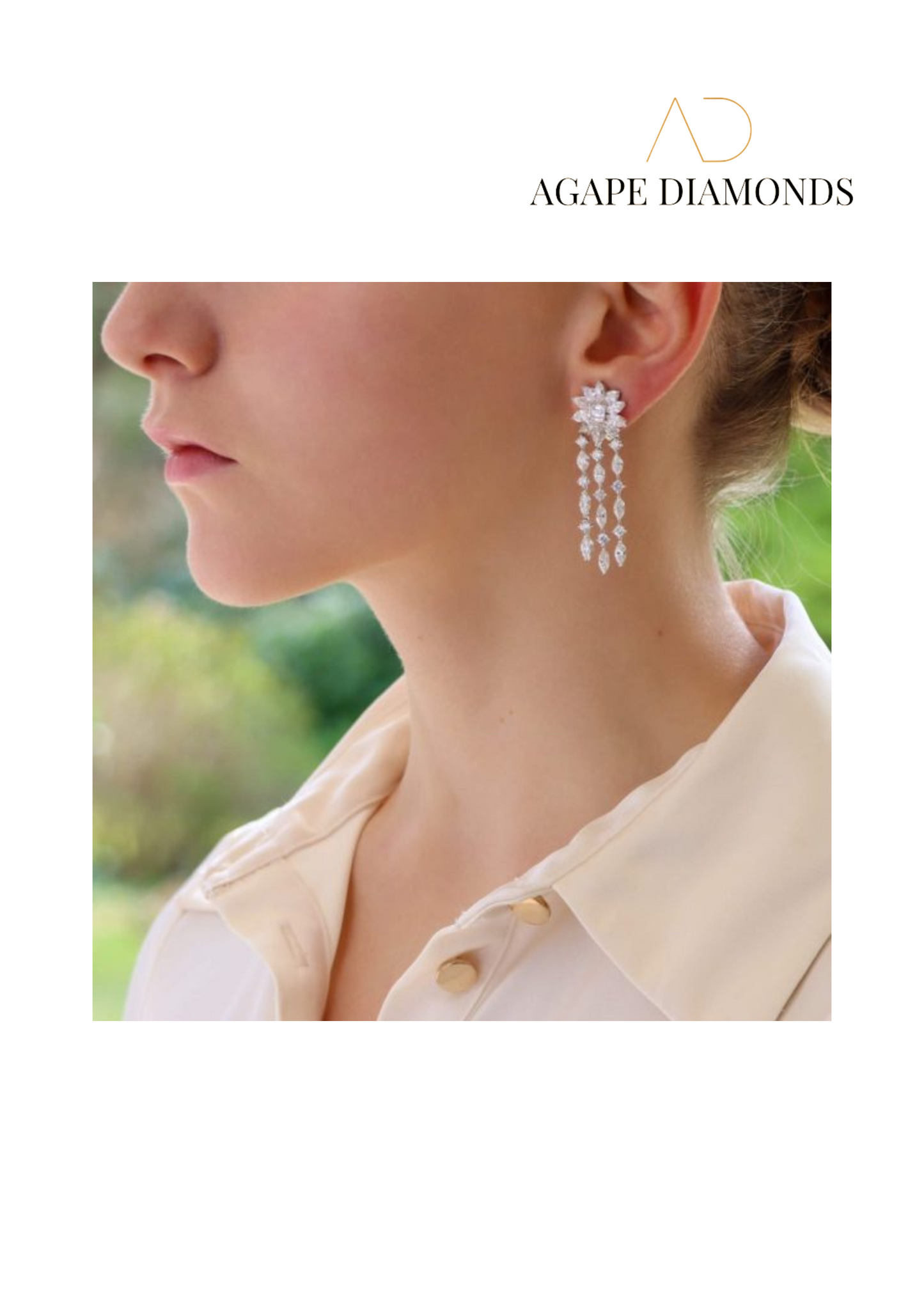 Agape Floral Marquise and Ascher Cut Diamond Drop Earring