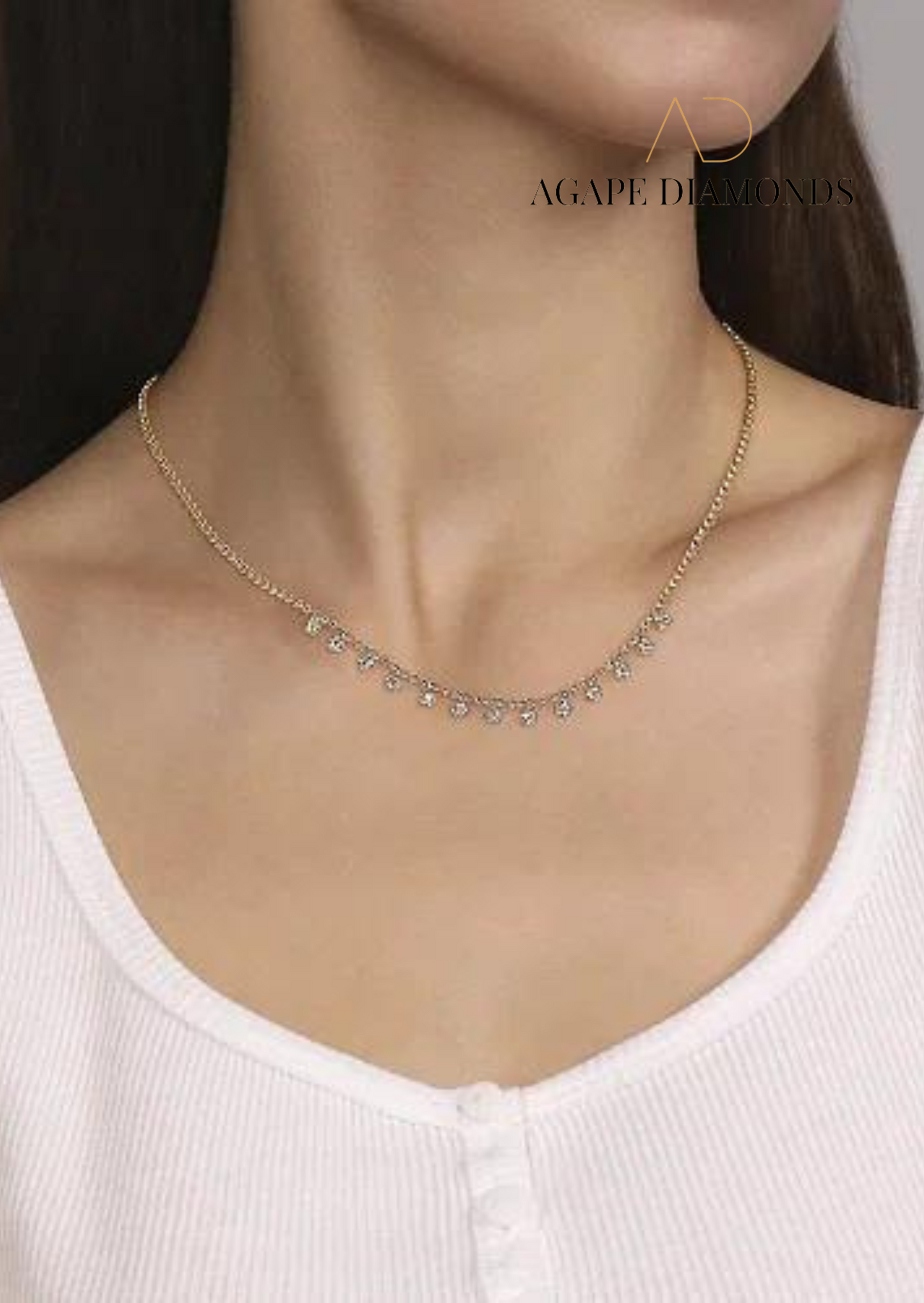 Agape Diamond Drop Station Necklace