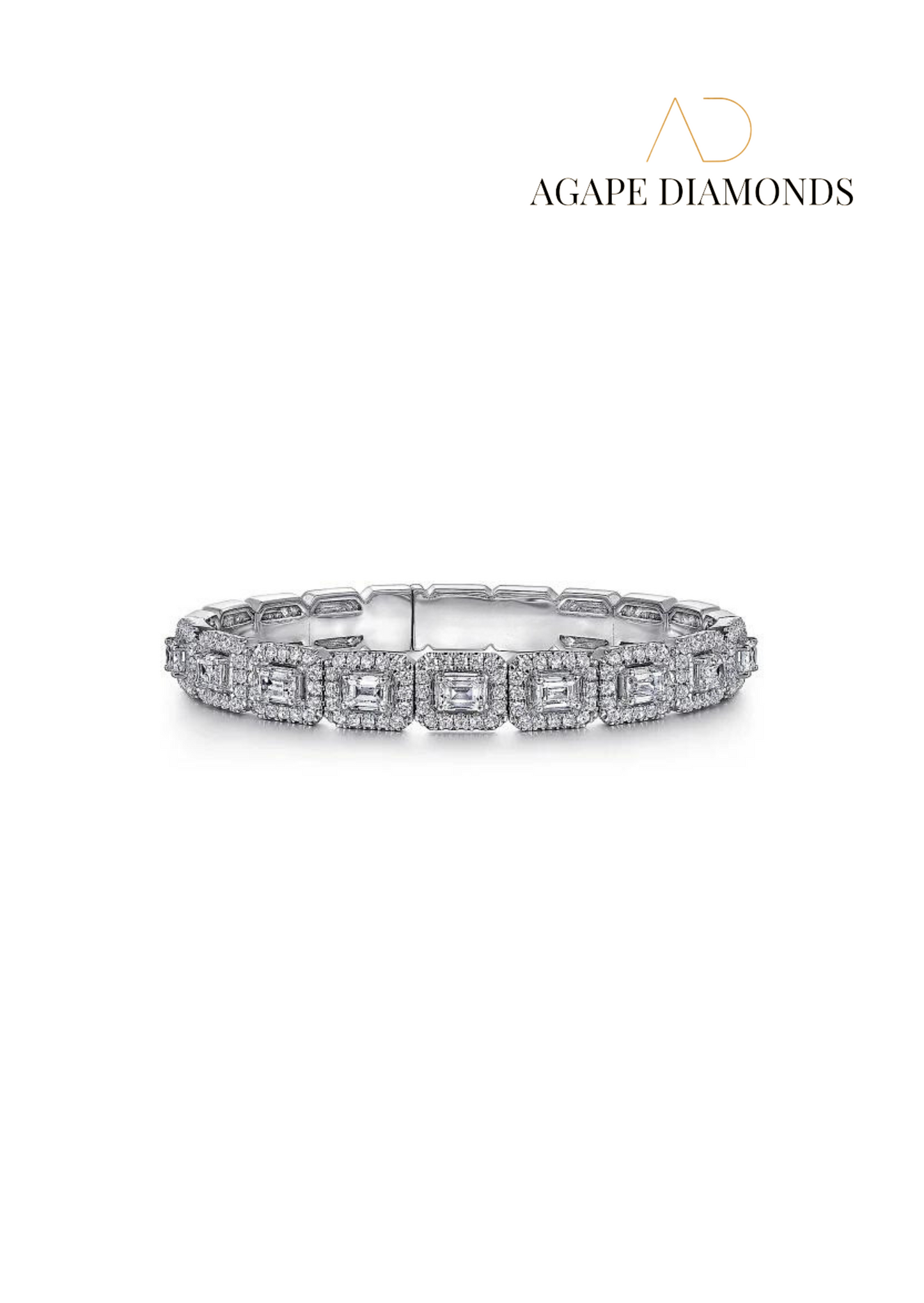 Agape Emerald Cut Diamond Halo Gold Bracelet