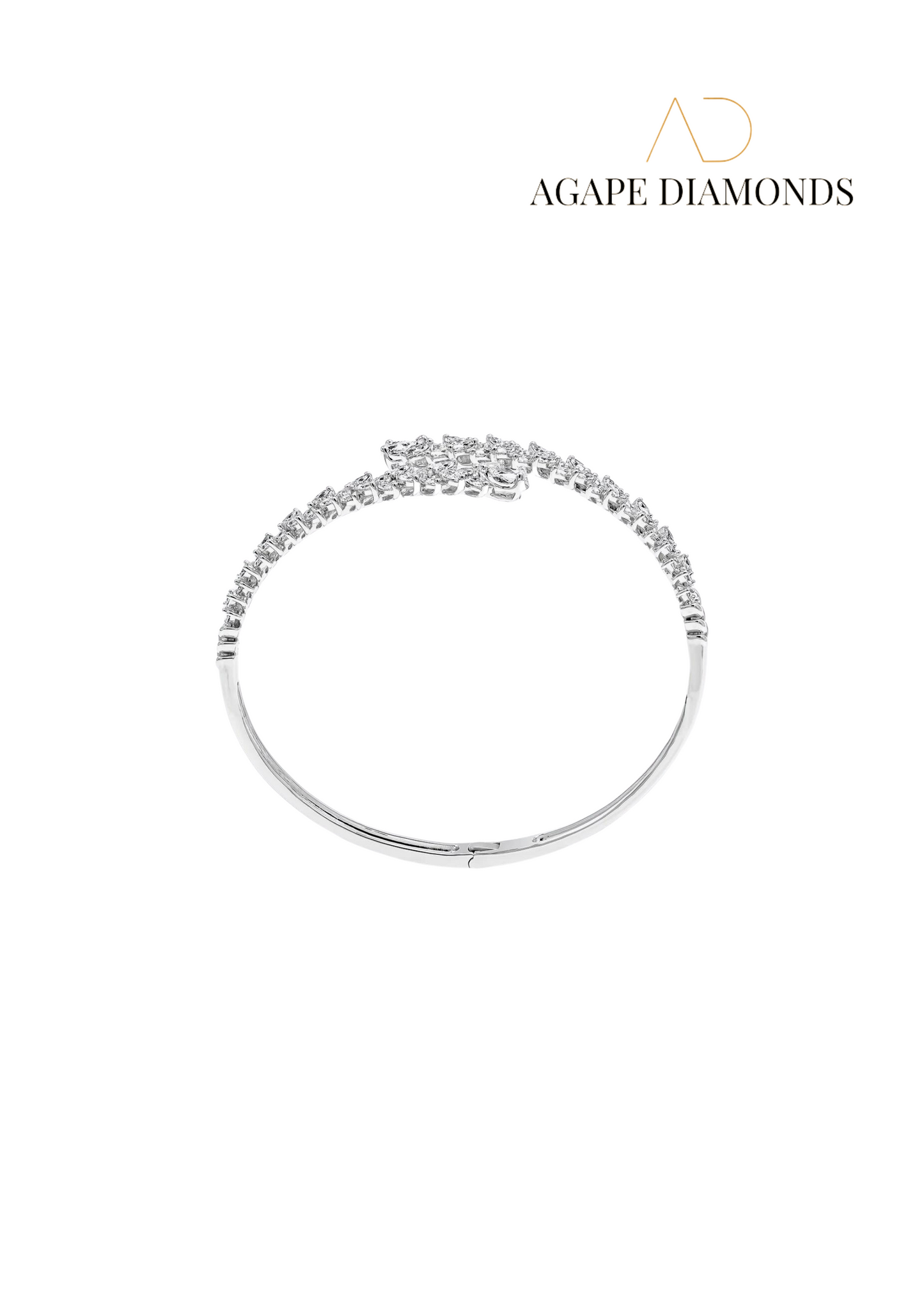 Agape Marquise and Pear Shape Diamonds Wreath Hinged Bangle Bracelet