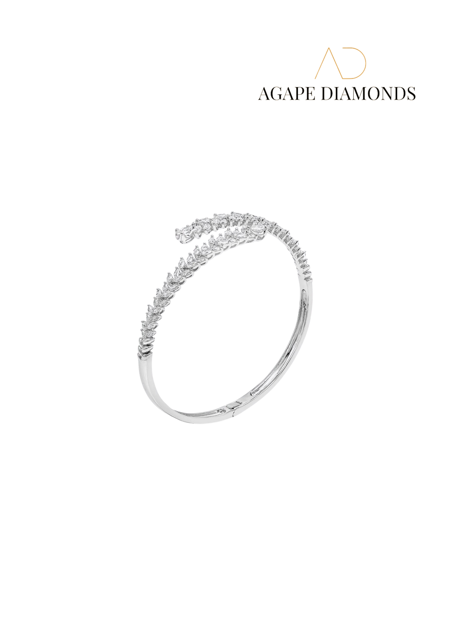 Agape Marquise and Pear Shape Diamonds Wreath Hinged Bangle Bracelet