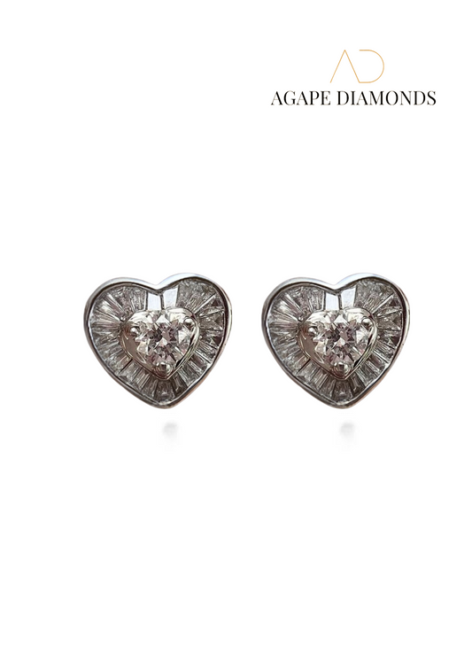 Agape Heart Shape  Diamond Stud Earrings