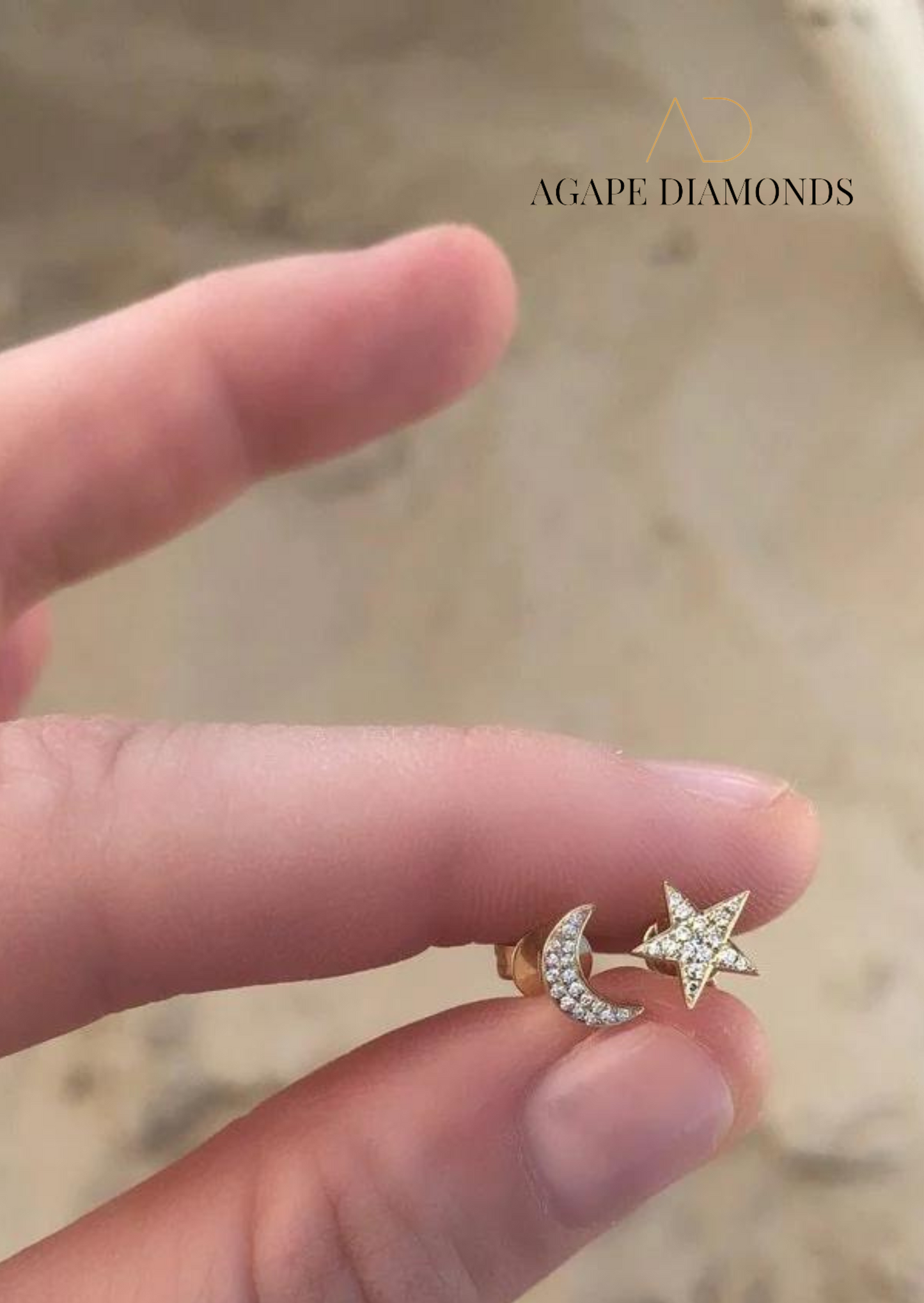 Agape Diamond Moon and Star Earrings