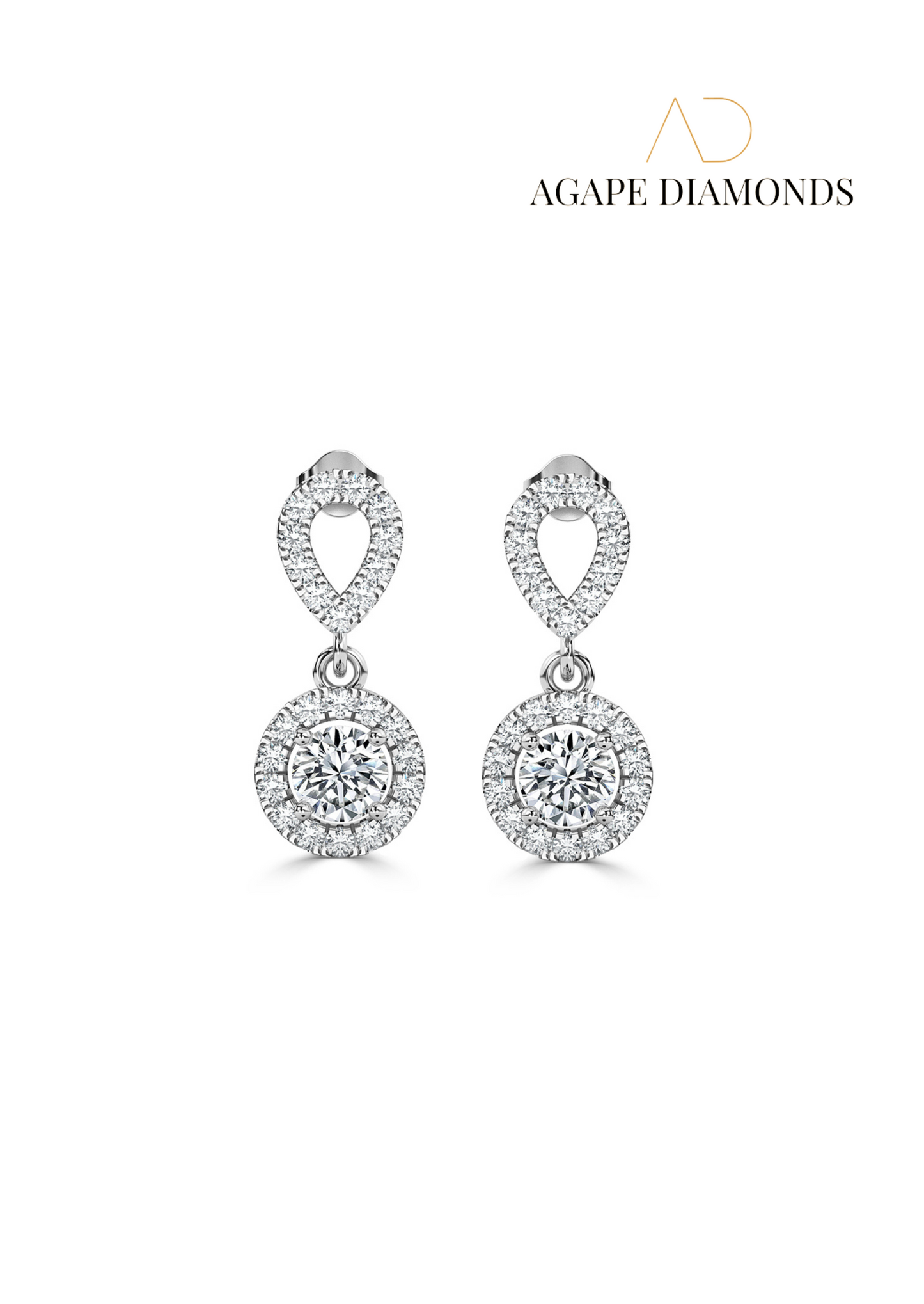 Agape Round Drop Diamond Earrings