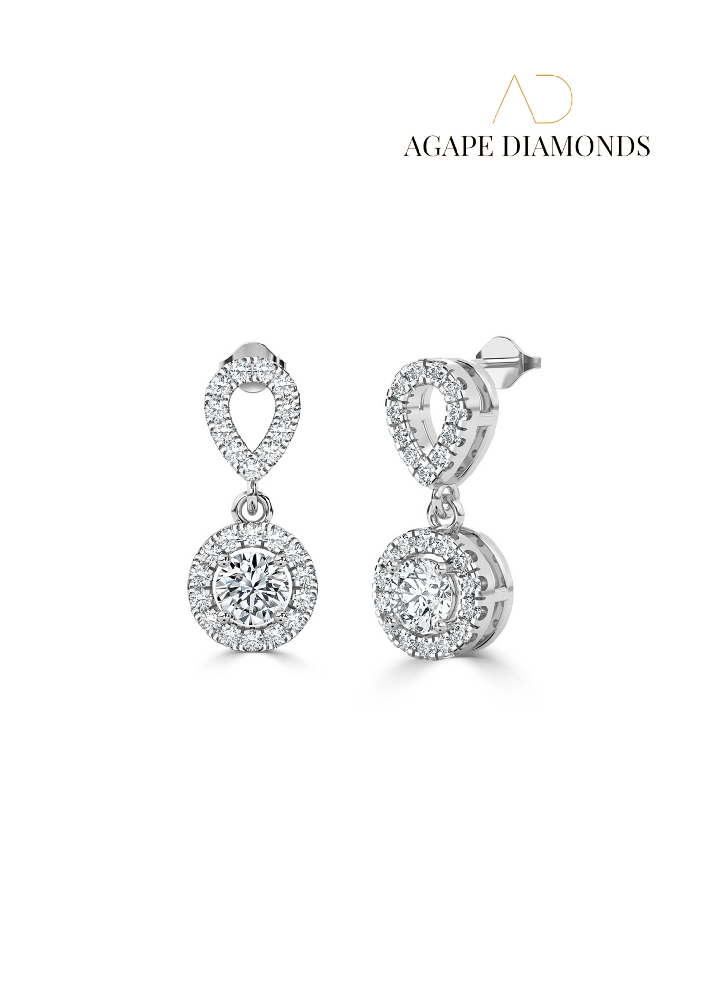 Agape Round Drop Diamond Earrings