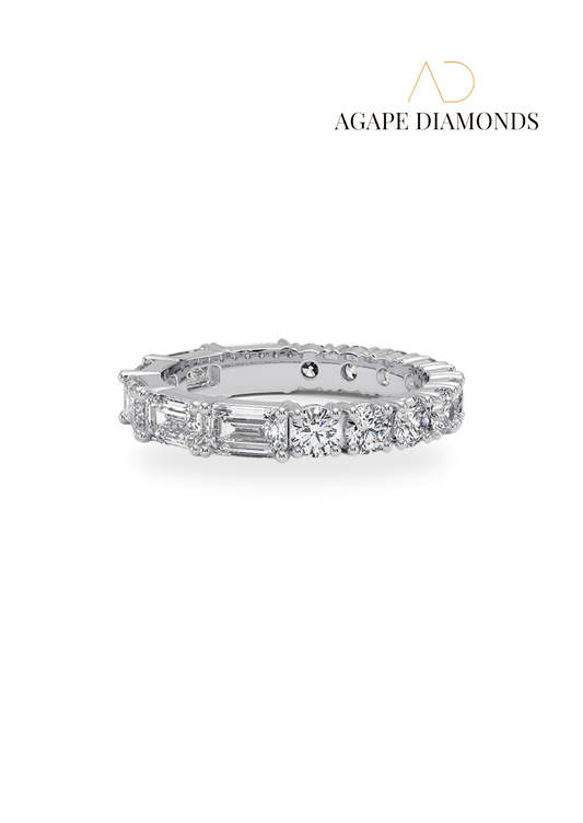 Agape Elisa Emerald Cut and Round Eternity Diamond Ring