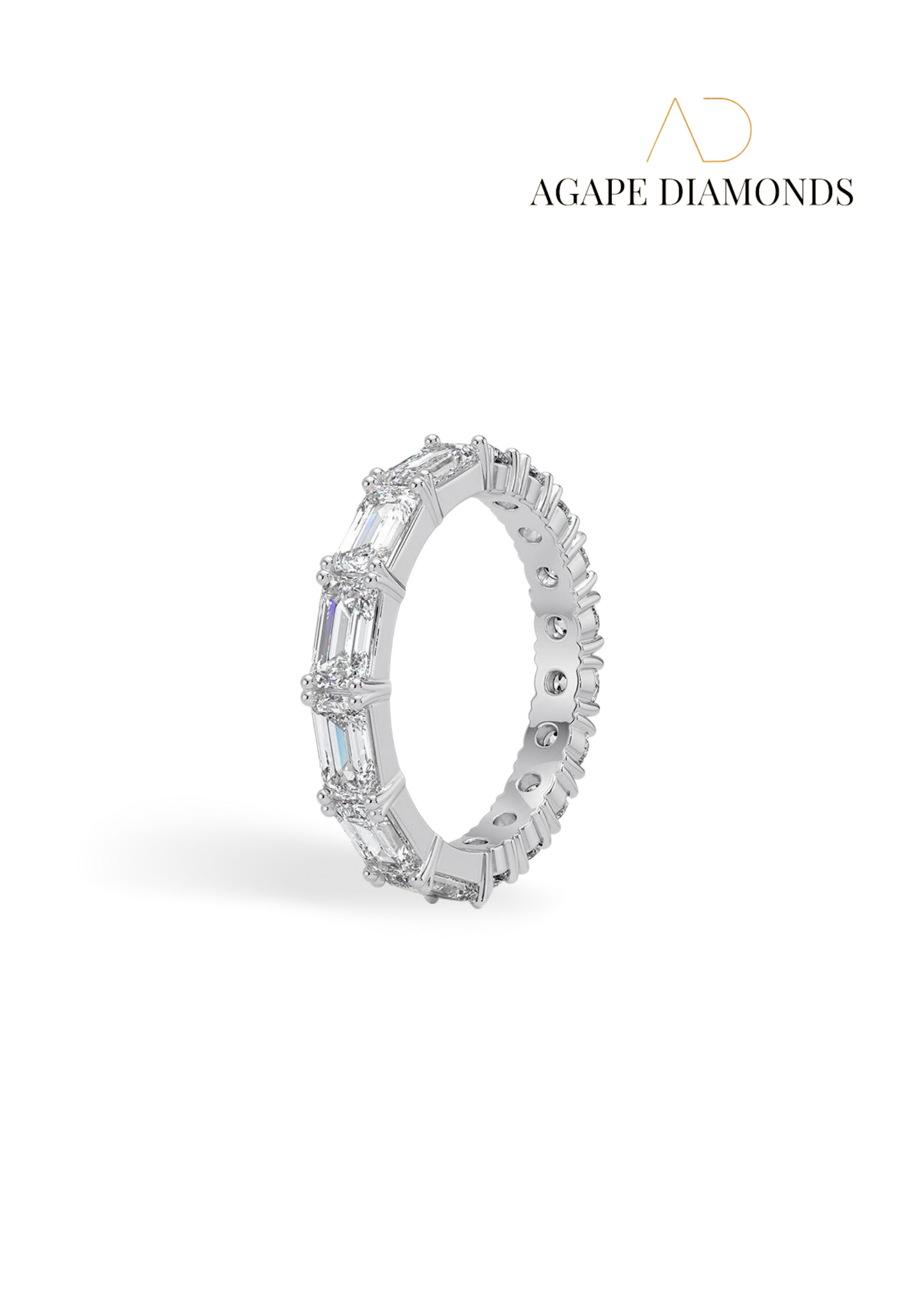 Agape Elisa Emerald Cut and Round Eternity Diamond Ring