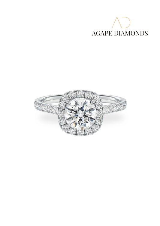 Agape French Pave Cushion Halo Diamond Ring